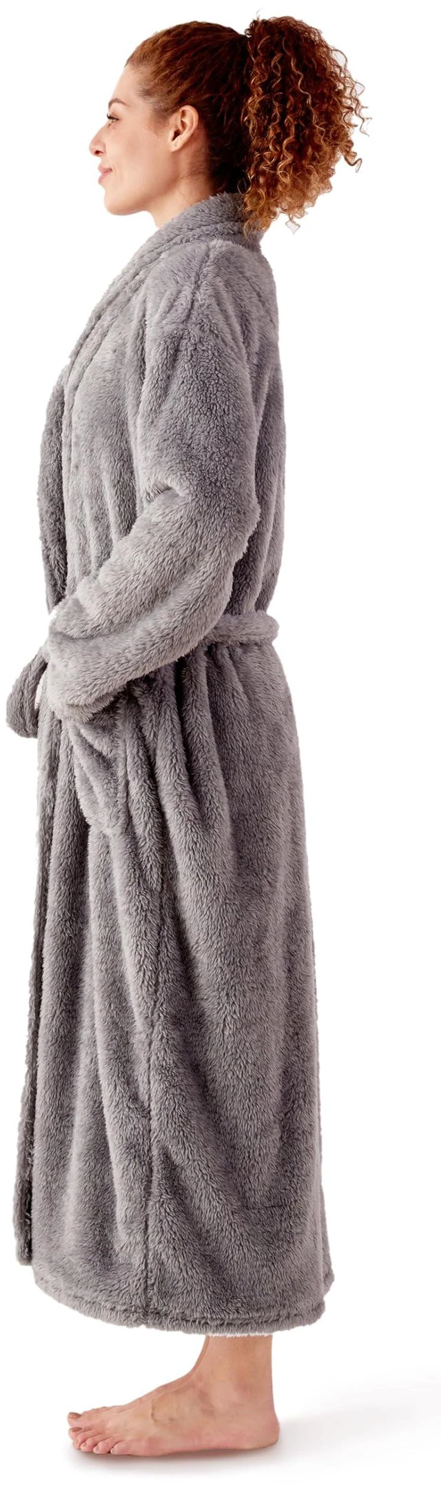Alt view image 2 of 6 - Robes for Women Premium Womens Plush Soft Robe Fluffy, Warm, Fleece Sherpa Shaggy Bathrobe, Soft Warm Womens Robe with Pockets and Belt, Light Grey, Large