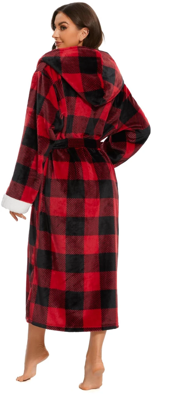 Alt view image 3 of 4 - Plush Robes for Women, Womens Robe Long, Fuzzy Fluffy Soft Warm Fleece Hooded Bathrobe