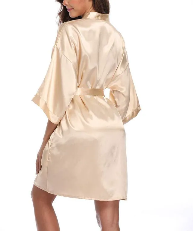 Alt view image 2 of 3 - Women's Satin Kimono Robes Bridesmaid Wedding Robes Silky Bathrobes Loungewear, Champagne