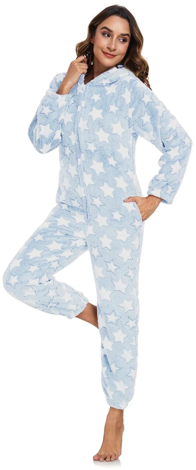 Alt view image 2 of 6 - One-piece Women Robes with Star Plush Long Bathrobe for Women Warm Soft and Lightweight for Birthday and Holiday Gifts (Blue, XXL)
