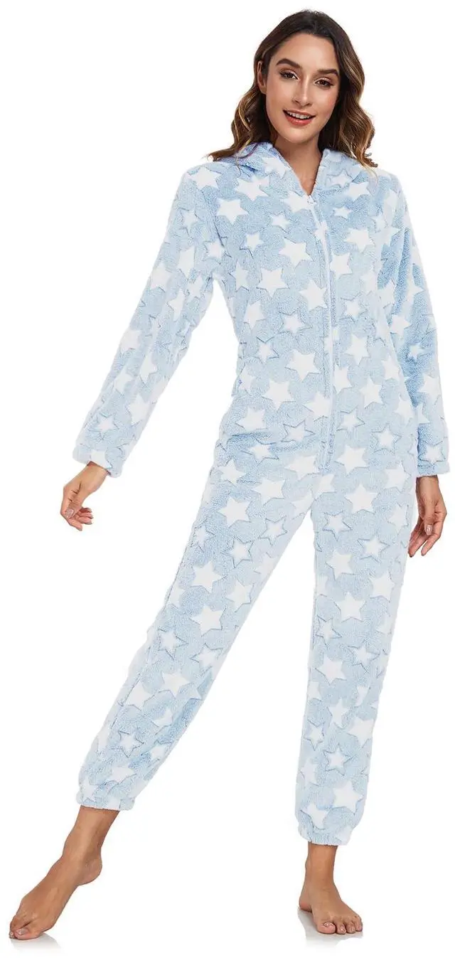 Alt view image 3 of 6 - One-piece Women Robes with Star Plush Long Bathrobe for Women Warm Soft and Lightweight for Birthday and Holiday Gifts (Blue, XXL)