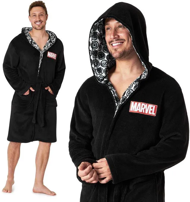 Main image of Mens Dressing Gowns, Fleece Dressing Gown Bathrobe S-3XL, gifts, (Black, XXL)