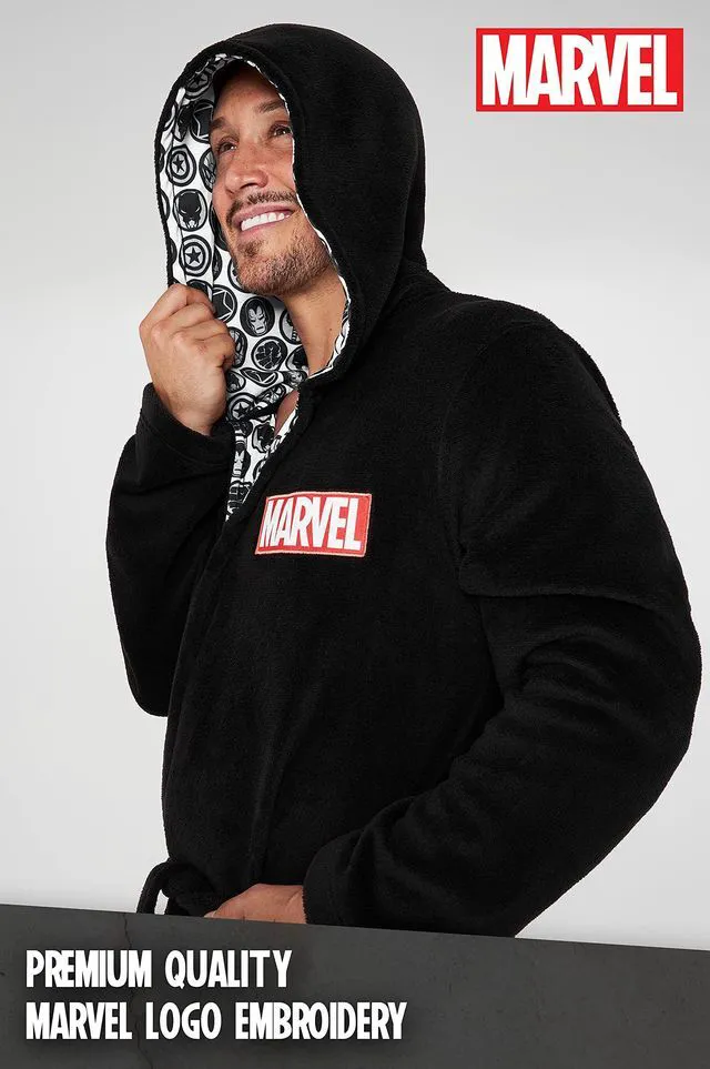 Alt view image 2 of 6 - Mens Dressing Gowns, Fleece Dressing Gown Bathrobe S-3XL, gifts, (Black, XXL)