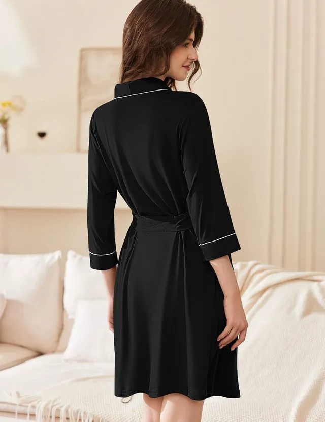 Alt view image 5 of 5 - Women Robes Bathrobe Short Kimono Robe Soft Bathrobes with Pockets