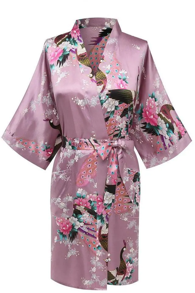 Main image of Women Lightweight Robe Kimono Soft Bathrobe Bridal Party, Pink Purple X-Large