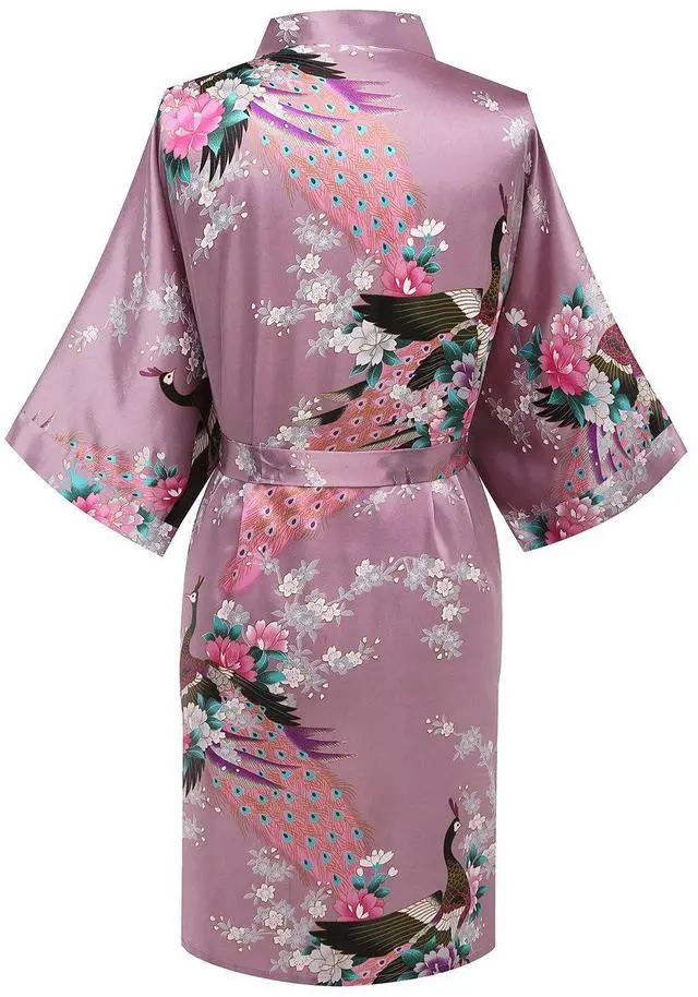 Alt view image 2 of 6 - Women Lightweight Robe Kimono Soft Bathrobe Bridal Party, Pink Purple X-Large