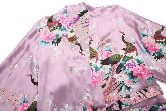 Alt view image 3 of 6 - Women Lightweight Robe Kimono Soft Bathrobe Bridal Party, Pink Purple X-Large