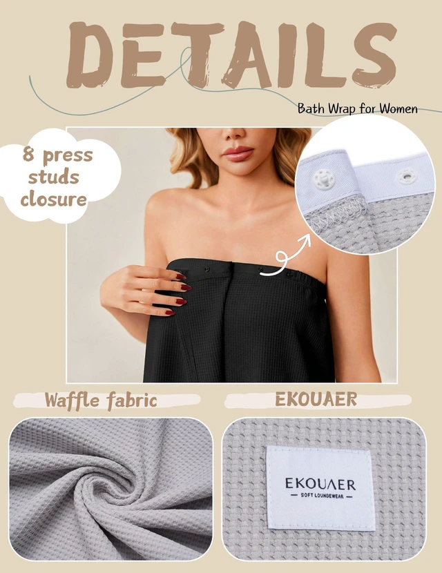 Alt view image 2 of 6 - Waffle Robes Towel Wrap for Women Bath Wrap Lightweight Spa Robe | Shower Wrap Towel for Women, Bath Robe, Body Wrap Towel After Shower with Adjustable Closure, Knee Length