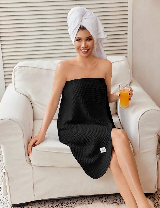 Alt view image 5 of 6 - Waffle Robes Towel Wrap for Women Bath Wrap Lightweight Spa Robe | Shower Wrap Towel for Women, Bath Robe, Body Wrap Towel After Shower with Adjustable Closure, Knee Length