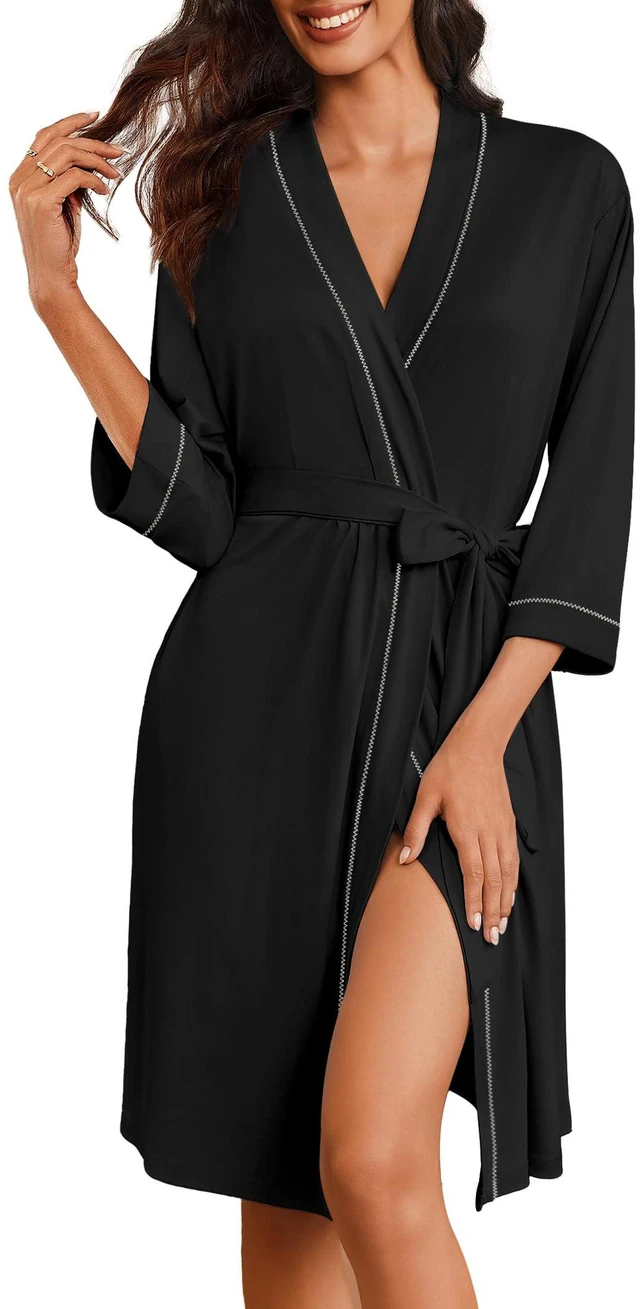Main image of Robes for Women 3/4 Sleeve Knee Length Bathrobe with Pockets | Super Soft Knit Fabric, Lightweight Kimono Sleepwear, Floral Print,House Coat, Casual Ladies Loungewear