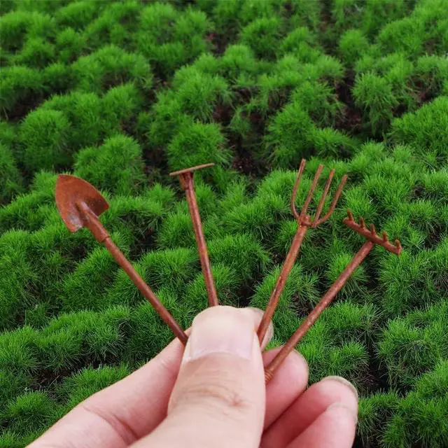 Alt view image 2 of 7 - 4 Pcs/Set Miniature Dollhouse Garden Tools 1:12 Mini Rusty Shovel Hoe and Pitchfork Fairy Garden Accessories Furniture Ornaments Micro Landscape Decor (1.96~2.16Inch Long x 0.39Inch Wide)