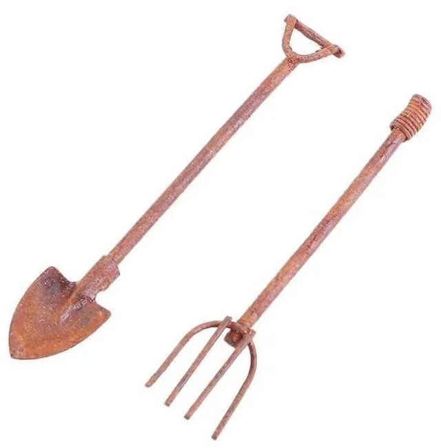 Alt view image 5 of 7 - 4 Pcs/Set Miniature Dollhouse Garden Tools 1:12 Mini Rusty Shovel Hoe and Pitchfork Fairy Garden Accessories Furniture Ornaments Micro Landscape Decor (1.96~2.16Inch Long x 0.39Inch Wide)