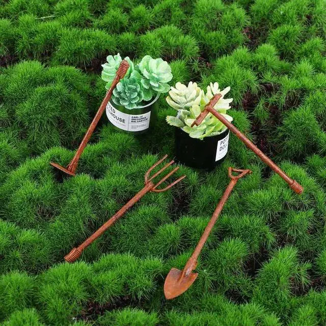 Alt view image 4 of 7 - 4 Pcs/Set Miniature Dollhouse Garden Tools 1:12 Mini Rusty Shovel Hoe and Pitchfork Fairy Garden Accessories Furniture Ornaments Micro Landscape Decor (1.96~2.16Inch Long x 0.39Inch Wide)