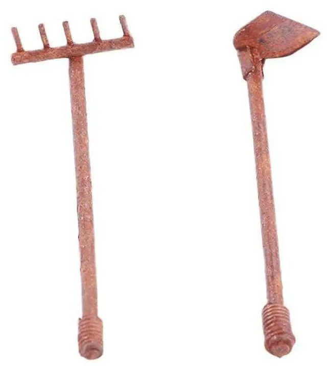 Alt view image 6 of 7 - 4 Pcs/Set Miniature Dollhouse Garden Tools 1:12 Mini Rusty Shovel Hoe and Pitchfork Fairy Garden Accessories Furniture Ornaments Micro Landscape Decor (1.96~2.16Inch Long x 0.39Inch Wide)