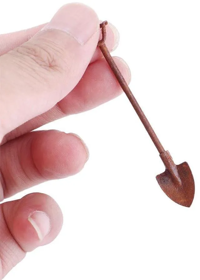 Alt view image 7 of 7 - 4 Pcs/Set Miniature Dollhouse Garden Tools 1:12 Mini Rusty Shovel Hoe and Pitchfork Fairy Garden Accessories Furniture Ornaments Micro Landscape Decor (1.96~2.16Inch Long x 0.39Inch Wide)