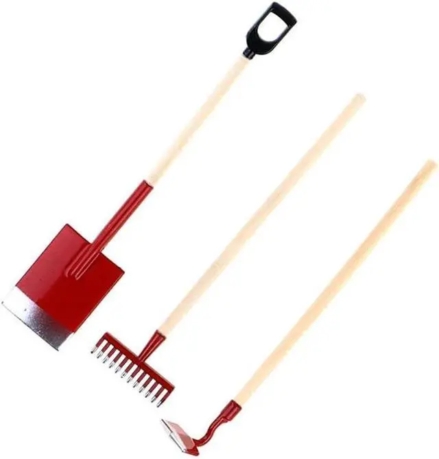 Main image of 3 Pcs Red Miniature Garden Tools 1:12 Mini Shovels and Rake Farm Tools Fairy Garden Dollhouse Accessories Furniture Toy Sets