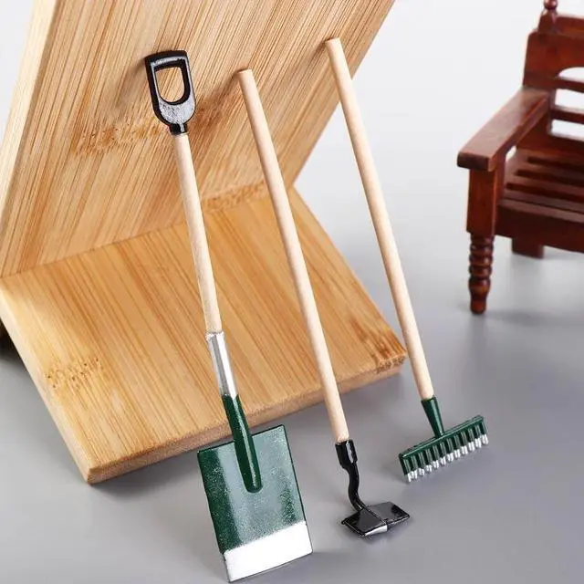 Alt view image 3 of 7 - 3 Pcs Red Miniature Garden Tools 1:12 Mini Shovels and Rake Farm Tools Fairy Garden Dollhouse Accessories Furniture Toy Sets