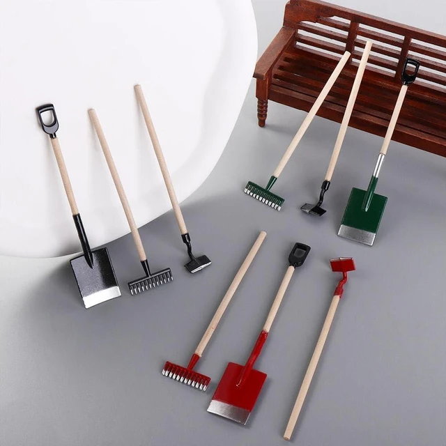 Alt view image 6 of 7 - 3 Pcs Red Miniature Garden Tools 1:12 Mini Shovels and Rake Farm Tools Fairy Garden Dollhouse Accessories Furniture Toy Sets