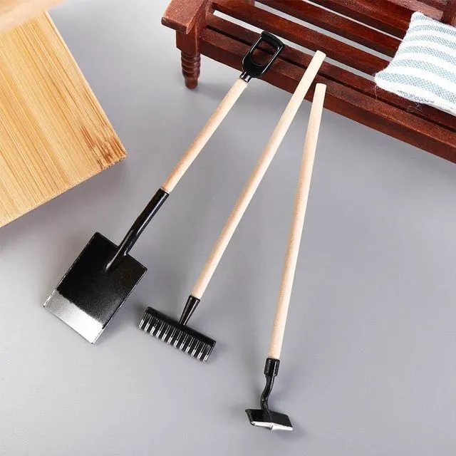 Alt view image 7 of 7 - 3 Pcs Red Miniature Garden Tools 1:12 Mini Shovels and Rake Farm Tools Fairy Garden Dollhouse Accessories Furniture Toy Sets