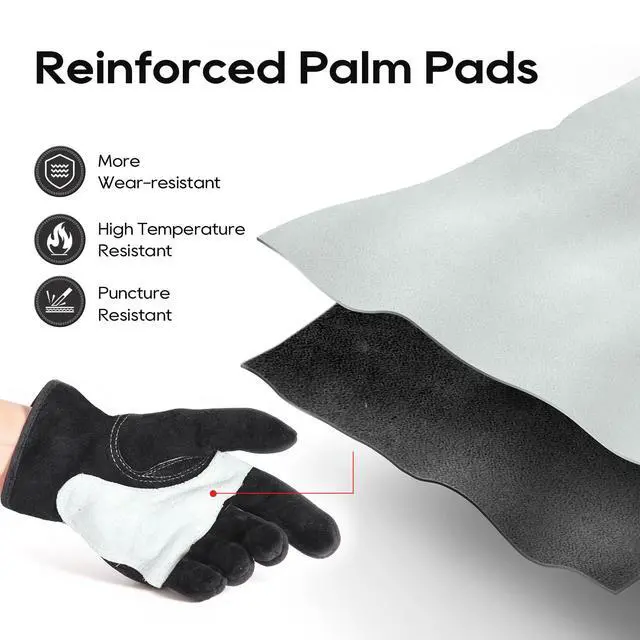 Alt view image 2 of 7 - Leather Work Gloves for Men, Reinforced Palm, Garden & Yard Work, L | Cowhide Gloves with Cotton Lining and Adjustable Cuff Support Gardening, Welding, Chainsaw, Farm, and Ranch Work