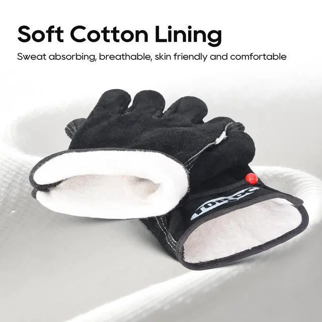 Alt view image 3 of 7 - Leather Work Gloves for Men, Reinforced Palm, Garden & Yard Work, L | Cowhide Gloves with Cotton Lining and Adjustable Cuff Support Gardening, Welding, Chainsaw, Farm, and Ranch Work
