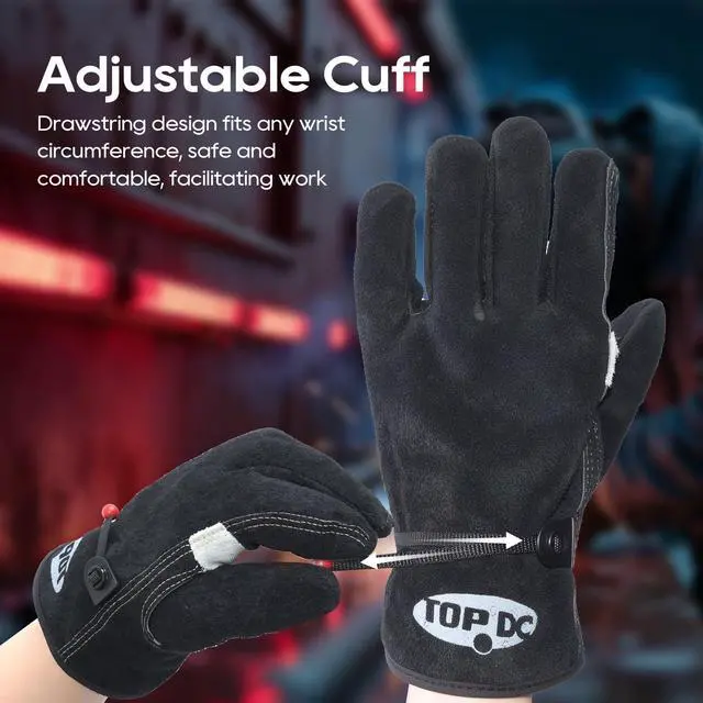 Alt view image 4 of 7 - Leather Work Gloves for Men, Reinforced Palm, Garden & Yard Work, L | Cowhide Gloves with Cotton Lining and Adjustable Cuff Support Gardening, Welding, Chainsaw, Farm, and Ranch Work