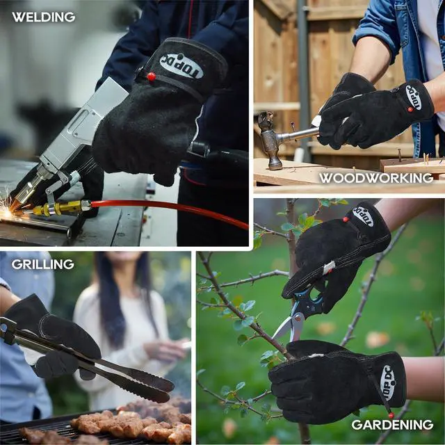 Alt view image 5 of 7 - Leather Work Gloves for Men, Reinforced Palm, Garden & Yard Work, L | Cowhide Gloves with Cotton Lining and Adjustable Cuff Support Gardening, Welding, Chainsaw, Farm, and Ranch Work