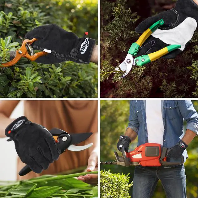Alt view image 6 of 7 - Leather Work Gloves for Men, Reinforced Palm, Garden & Yard Work, L | Cowhide Gloves with Cotton Lining and Adjustable Cuff Support Gardening, Welding, Chainsaw, Farm, and Ranch Work