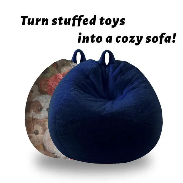 Alt view image 4 of 7 - Faux Fur Bean Bag Cover (No Filler) Stuffed Animal Storage Adults Dark Blue