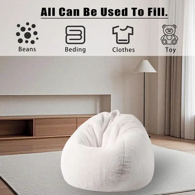 Alt view image 6 of 7 - Faux Fur Bean Bag Cover (No Filler) Stuffed Animal Storage Adults Dark Blue