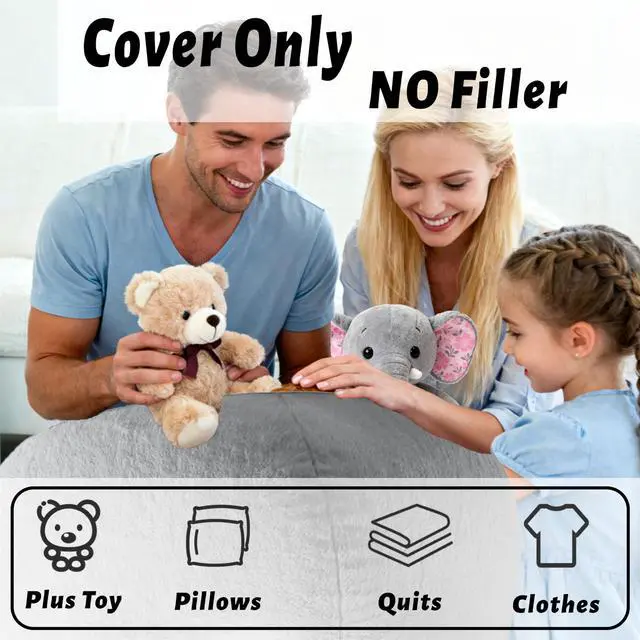 Alt view image 7 of 7 - Faux Fur Bean Bag Cover (No Filler) Stuffed Animal Storage Adults Dark Blue