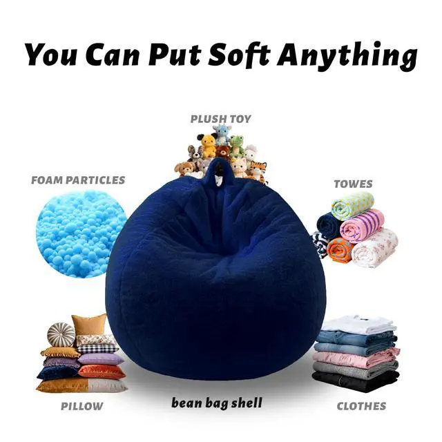 Alt view image 2 of 7 - Faux Fur Bean Bag Cover (No Filler) Stuffed Animal Storage Adults Dark Blue