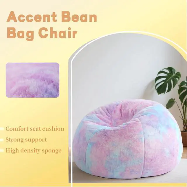 Alt view image 4 of 7 - Rainbow Faux Rabbit Fur Memory Foam Bean Bag chair for Kids Teens Bedroom