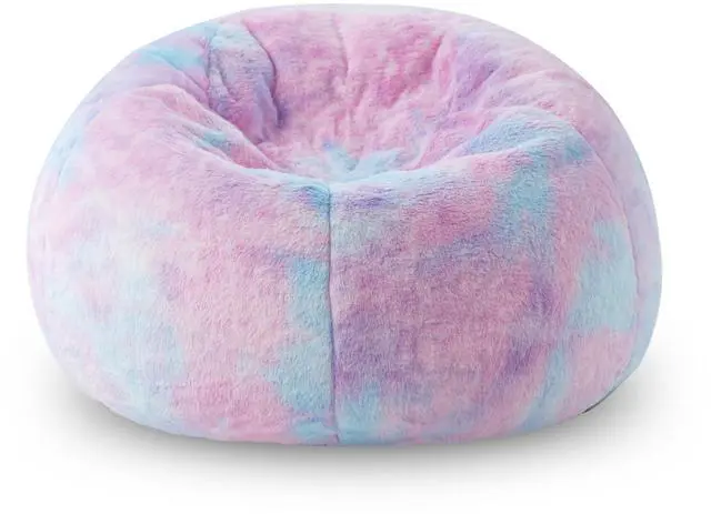 Alt view image 3 of 7 - Rainbow Faux Rabbit Fur Memory Foam Bean Bag chair for Kids Teens Bedroom