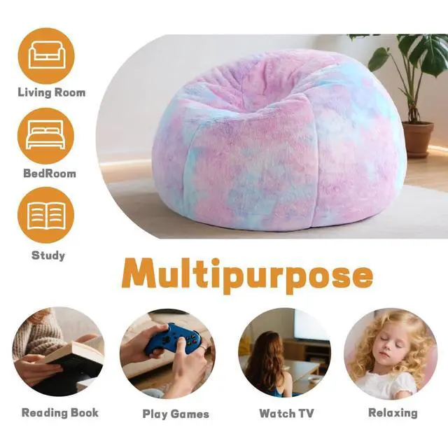 Alt view image 6 of 7 - Rainbow Faux Rabbit Fur Memory Foam Bean Bag chair for Kids Teens Bedroom
