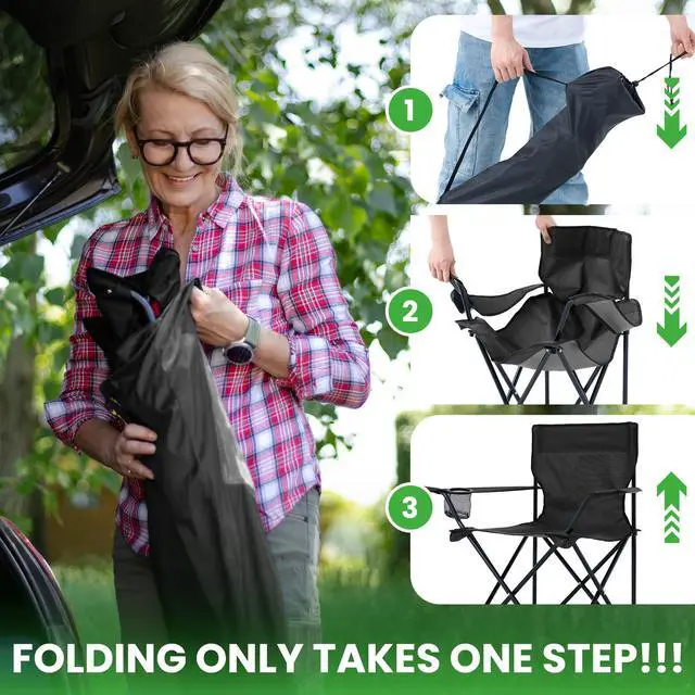 Alt view image 3 of 7 - 2 Pack Portable Camping Chairs Folding Lawn Chair Outdoor Lightweight Beach Chair with Cup Holder & Carry Bag for Outside Sports, Fishing, Hiking, Travel, Picnic, Backyard (Black-Dark)