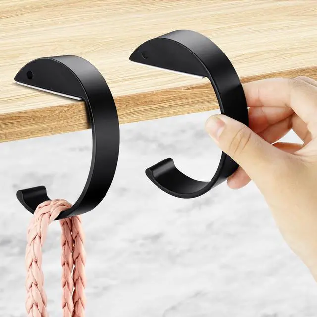 Alt view image 5 of 7 - 2PCS C Shape Purse Hooks for Table, Headphone Hanger, Aluminum Alloy Desk Heavy Duty Purse Handbag Hooks for Organize Desktop Storage Items (Black)