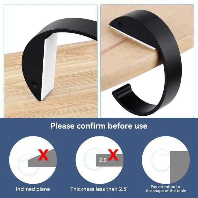 Alt view image 6 of 7 - 2PCS C Shape Purse Hooks for Table, Headphone Hanger, Aluminum Alloy Desk Heavy Duty Purse Handbag Hooks for Organize Desktop Storage Items (Black)