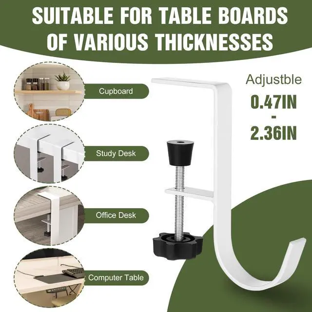 Alt view image 5 of 7 - 4Pcs Purse Hook for Table, Handbag Hanger for Desk Clamp-On Under Desk Backpack Hanger Adjustable White Bag Hook for Tables Heavy Duty Organize Desktop