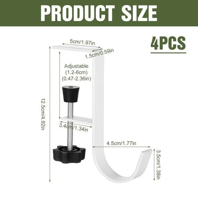 Alt view image 7 of 7 - 4Pcs Purse Hook for Table, Handbag Hanger for Desk Clamp-On Under Desk Backpack Hanger Adjustable White Bag Hook for Tables Heavy Duty Organize Desktop