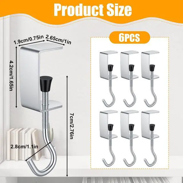 Alt view image 2 of 7 - 6 Pcs Adjustable Table Hooks for Hanging Bags