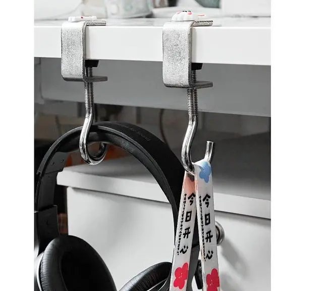 Alt view image 6 of 7 - Table Mounting Hooks, 6 Pcs Alloy Adjustable Holder for Table Hanging of Schoolbag, Towel, Unbrella and All Can be Hanging on (6)