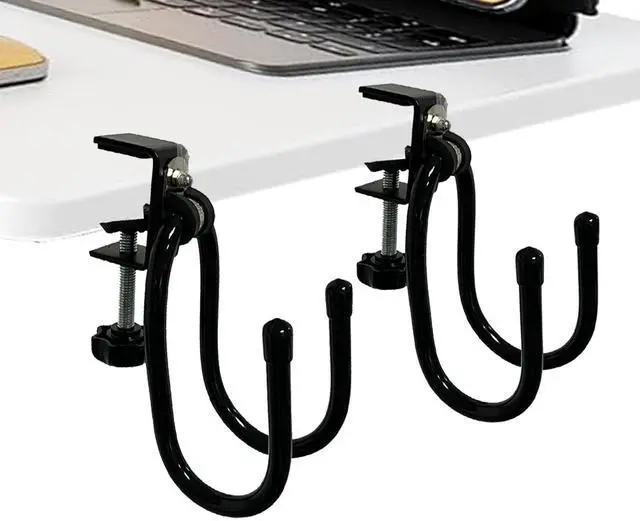 Main image of 2/PK Portable Desk Mount Hanger, Strong Table Hanger Hooks for Backpack, Hard hat, Cords,Bags,Mug,Towels, Shoes, Toys, Umbrella, Cap,Headphone,Purse,Handbag,etc for Table Desk, Under Counter