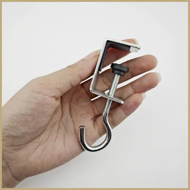 Alt view image 4 of 7 - 8 Pack Desk Hanging Bag Holder Clamp-On Metal Backpack Hanger with Adhesive Pads Industrial Style, Heavy Duty Hooks for Desk, Portable Adjustable Table Banner Clips, Under Desk Purse Hook (Silver)