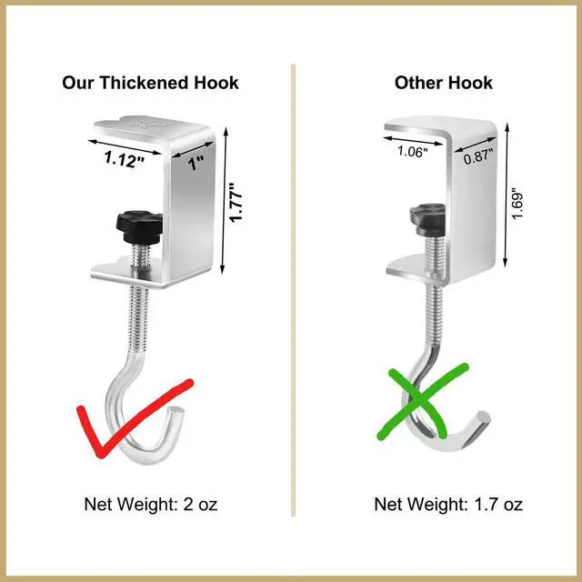 Alt view image 5 of 7 - 8 Pack Desk Hanging Bag Holder Clamp-On Metal Backpack Hanger with Adhesive Pads Industrial Style, Heavy Duty Hooks for Desk, Portable Adjustable Table Banner Clips, Under Desk Purse Hook (Silver)
