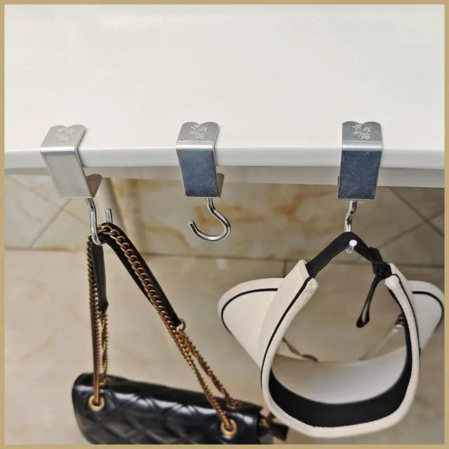 Alt view image 6 of 7 - 8 Pack Desk Hanging Bag Holder Clamp-On Metal Backpack Hanger with Adhesive Pads Industrial Style, Heavy Duty Hooks for Desk, Portable Adjustable Table Banner Clips, Under Desk Purse Hook (Silver)