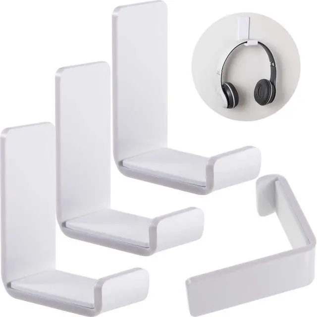 Main image of 4 Pieces Headphone Hanger Headset Stand Holder Adhesive Wall Mount Headphone Hook for Desk Acrylic Gaming Earphones Hanger with Glues for Earphone Controller(White)