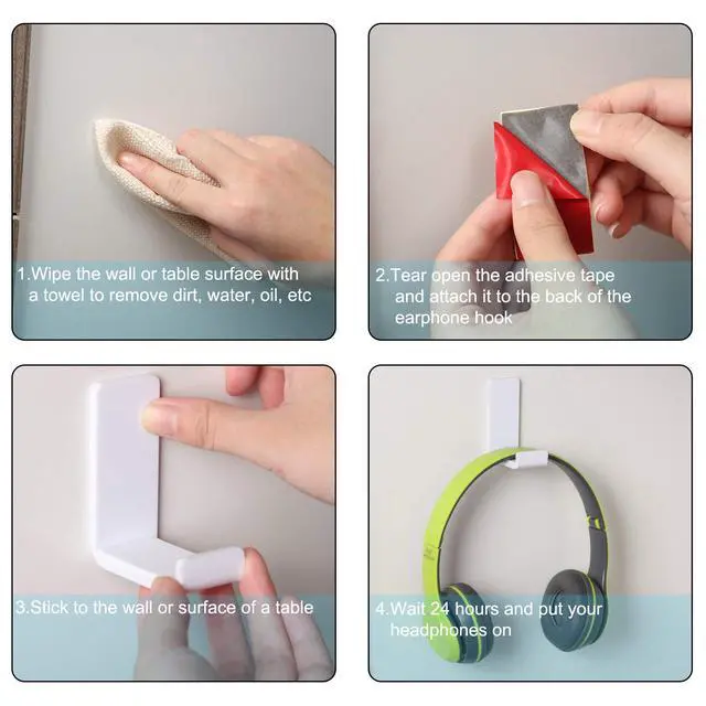 Alt view image 4 of 6 - 4 Pieces Headphone Hanger Headset Stand Holder Adhesive Wall Mount Headphone Hook for Desk Acrylic Gaming Earphones Hanger with Glues for Earphone Controller(White)