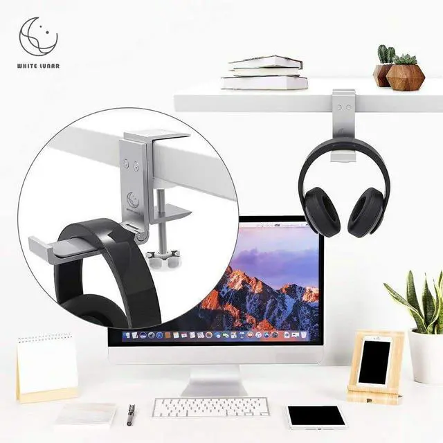 Alt view image 4 of 7 - Under Desk Headphone Hanger, Foldable Aluminum Headset Hook for Clean Desk Setup, Space Saving Clamp Mount for Gaming & Home Office