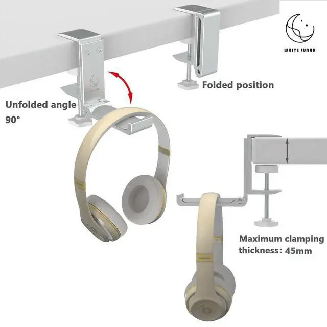 Alt view image 6 of 7 - Under Desk Headphone Hanger, Foldable Aluminum Headset Hook for Clean Desk Setup, Space Saving Clamp Mount for Gaming & Home Office